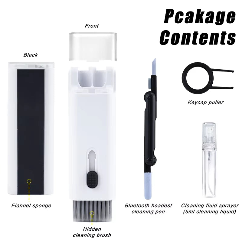 7-in-1 Comprehensive Computer Cleaning Kit: Keyboard Brush, Screen Cleaning Spray, Earphone Cleaning Pen, and Keycap Puller